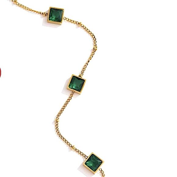 Gold Zircon Emerald Bracelet Chain Link - Picture 13 of 13
